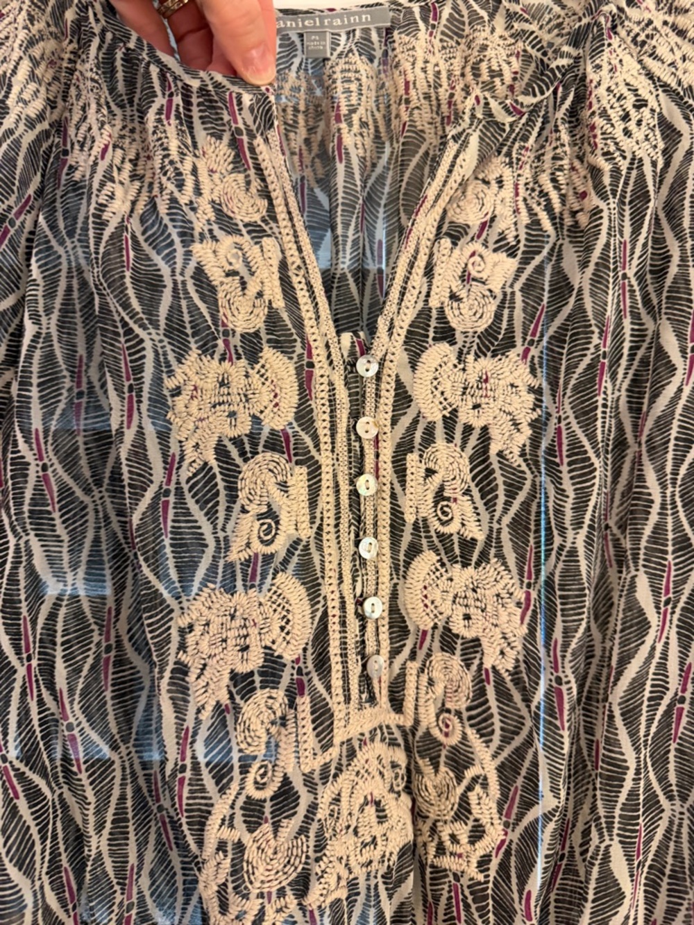 Daniel Rainn Embroidered Peasant Blouse, 3/4-Length Sleeves, Small Petite - Picture 2 of 10